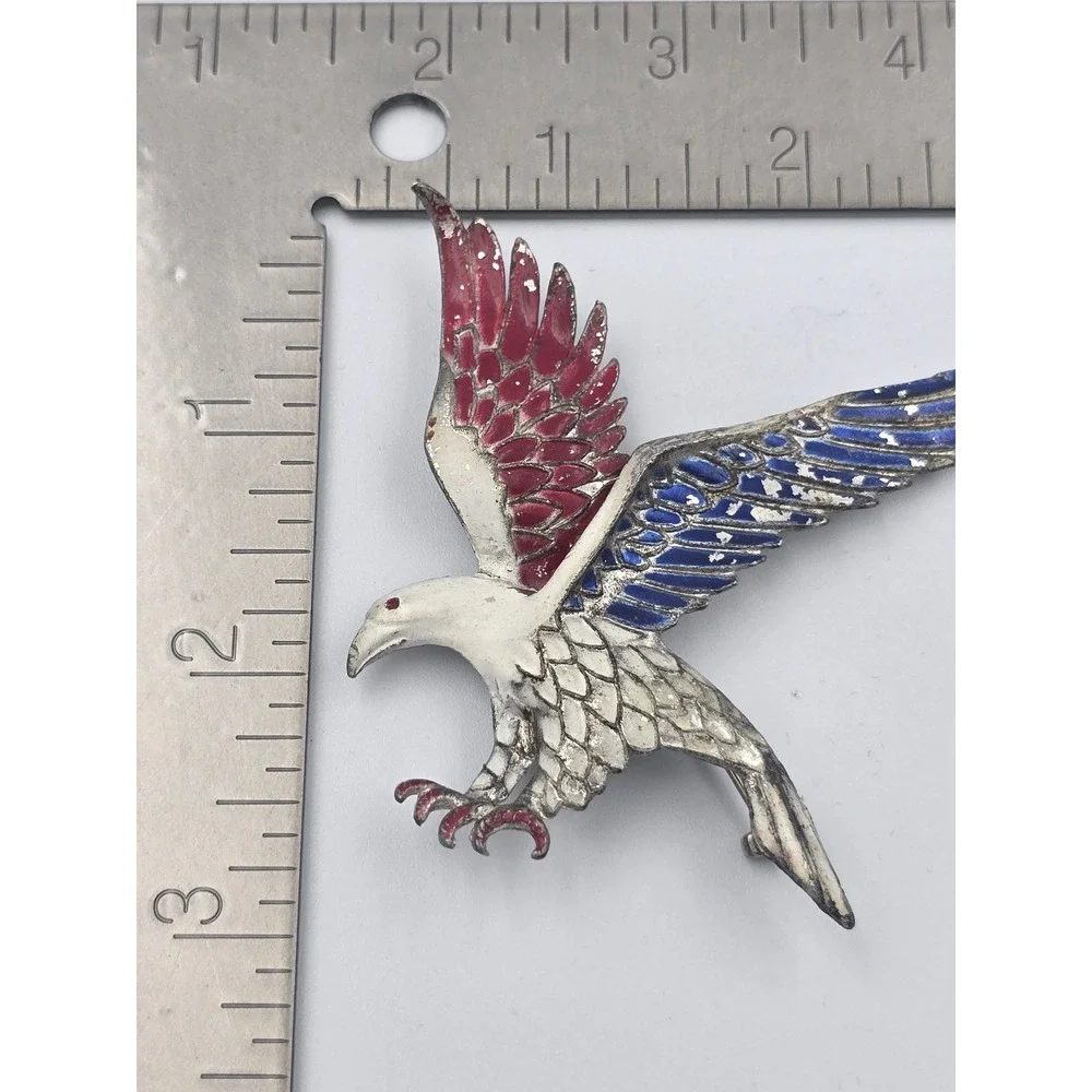 Vintage Patriotic WWII‎ Sweetheart Brooch Red White & Blue Eagle Figural Pot
